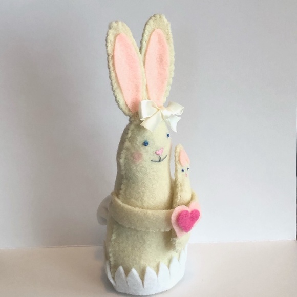 Hand-Sewn Felt Bunny Art Doll with Baby Bunny - Picture 3 of 8